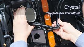  Presentation with system computer - Beautiful slide deck featuring computer-assembling-service-serviceman-installing backdrop and a wine colored foreground