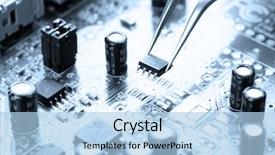  Presentation with circuit board - Slide set having computer assembly - assembling a circuit board background and a light blue colored foreground