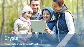  Presentation with family tourism - Beautiful slide set featuring computer at camp in woods backdrop and a  colored foreground