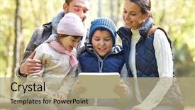  Presentation with family tourism - Theme enhanced with computer at camp in woods background and a  colored foreground