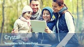  Presentation with hike forest - Amazing PPT theme having computer at camp in woods backdrop and a  colored foreground