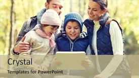  Presentation with family tourism - Presentation design enhanced with computer at camp in woods background and a  colored foreground