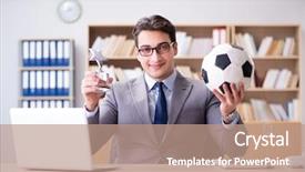  Presentation with football - Amazing slide set having computer award - businessman with football ball backdrop and a coral colored foreground