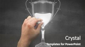  Presentation with trophy award - Presentation design consisting of computer award - digital composite of person touching background and a dark gray colored foreground