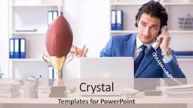  Presentation with motivation ball hill businessman - Slides featuring computer award - young handsome businessman with rugby background and a lemonade colored foreground