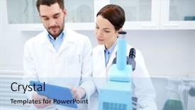  Presentation with chemistry tablet - Colorful slide set enhanced with computer bio - science chemistry technology biology backdrop and a  colored foreground