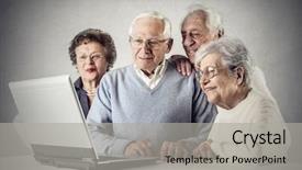  Presentation with elderly - Audience pleasing slide set consisting of computer book - elderly people using a pc backdrop and a light gray colored foreground