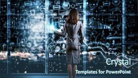  Presentation with business plan - Audience pleasing slide deck consisting of computer build - back view of businesswoman drawing backdrop and a ocean colored foreground