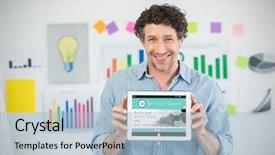  Presentation with stop violence against women - Presentation consisting of computer build - businessman showing digital tablet background and a light blue colored foreground