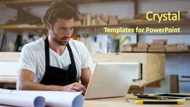  Presentation with computer workshop - PPT layouts consisting of computer build - carpenter is using his tablet background and a tawny brown colored foreground