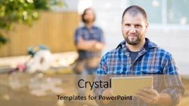  Presentation with construction site construction - Colorful slide set enhanced with computer build - portrait of mid adult manual backdrop and a coral colored foreground