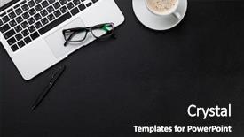  Presentation with business office desk - Presentation design consisting of computer business - office leather desk table background and a black colored foreground