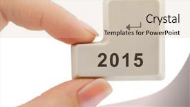  Presentation with computer - Presentation theme with computer button 2015 in hand isolated on white background background and a lemonade colored foreground