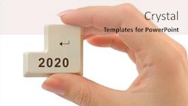  Presentation with 2020 - PPT theme with computer-button-2020-in-hand background and a lemonade colored foreground