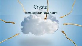  Presentation with cable - Beautiful presentation theme featuring computer cable extending over clouds backdrop and a light blue colored foreground