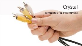  Presentation with cables - Presentation having computer cables in hand isolated on white background background and a sky blue colored foreground