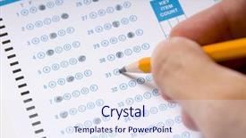  Presentation with answer sheet - PPT theme consisting of pencils testing - hand holding a yellow pencil background and a sky blue colored foreground