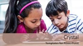  Presentation with birthday sister - Colorful PPT layouts enhanced with computer children - brother and sister lying backdrop and a coral colored foreground