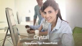  Presentation with business training - Slide set having young woman attending business training background and a coral colored foreground