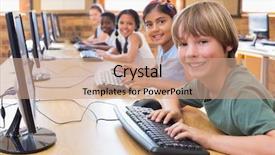  Presentation with elementary school - Colorful PPT theme enhanced with computer class at the elementary backdrop and a coral colored foreground