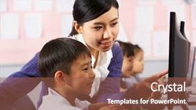  Presentation with helping - Presentation theme consisting of computer class in chinese school background and a tawny brown colored foreground