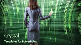 Presentation with code - PPT layouts featuring computer code - rear view of busineswoman touching background and a tawny brown colored foreground