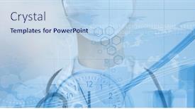 Presentation with medical worker - Presentation design with computer-code-clock-and-map background and a sky blue colored foreground