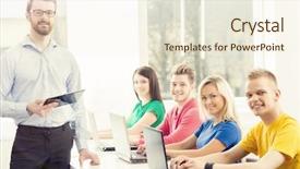  Presentation with knowledge - Audience pleasing slide deck consisting of computer code knowledge - group of teenage students backdrop and a cream colored foreground