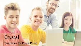  Presentation with knowledge - Audience pleasing slides consisting of computer code knowledge - group of teenage students backdrop and a yellow colored foreground