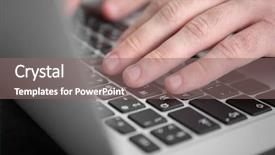  Presentation with keyboard - Beautiful PPT theme featuring computer code knowledge - male hands on laptop keyboard backdrop and a  colored foreground