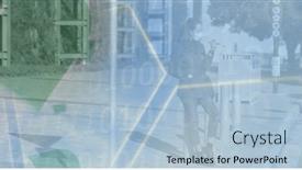  Presentation with computer - Presentation design consisting of computer-code-over-caucasian-woman background and a light blue colored foreground