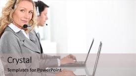  Presentation with centre d appel - Amazing slide deck having computer company profile - call centre workers backdrop and a light gray colored foreground