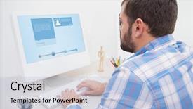  Presentation with cahsback website marketing - PPT layouts enhanced with computer company profile - website interface against casual businessman background and a  colored foreground