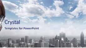  Presentation with call center management - PPT layouts featuring computer comunication - call center operator woman background and a sky blue colored foreground