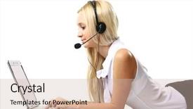  Presentation with laptop - Slide deck featuring computer comunication - lying woman on a sofa background and a  colored foreground