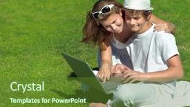  Presentation with mother son flowers - Colorful theme enhanced with computer comunication - mother and son with notebook backdrop and a  colored foreground