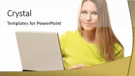  Presentation with laptop - PPT theme featuring star with lens flare and bokeh effect made in 3d software background and a tawny brown colored foreground