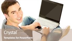  Presentation with one young man exercising handball - Amazing slide deck having computer comunication - positive young man studying backdrop and a coral colored foreground