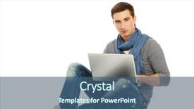  Presentation with floor - Slide deck featuring computer comunication - smiling man sitting background and a ocean colored foreground