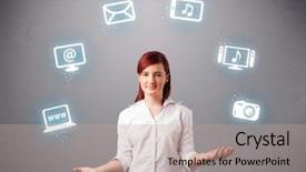  Presentation with juggling - Presentation design consisting of computer control - pretty girl standing and juggling background and a  colored foreground