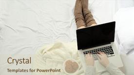  Presentation with bed - Beautiful presentation featuring computer cookies - woman using laptop on her backdrop and a soft green colored foreground