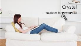  Presentation with hair corporate female - Cool new PPT theme with computer cooling - beautiful red-haired female relaxing backdrop and a white colored foreground