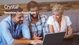  Presentation with business laptop globe satellite - Slide deck having computer cooling - business team looking at laptop background and a tawny brown colored foreground