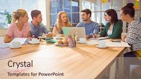  Presentation with young man holdng laptop on lap money - Slides featuring computer cooling - group of young colleagues using background and a lemonade colored foreground