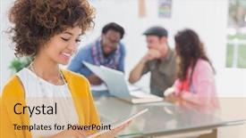  Presentation with tablet - Slide set with stunningly beautiful mountain road through background and a gray colored foreground