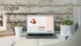 Presentation with spreadsheet data and business charts - Presentation theme featuring computer copybook mug and folder background and a light gray colored foreground