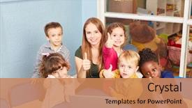  Presentation with elementary children - Slide deck featuring computer course of preschool background and a coral colored foreground