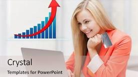  Presentation with online shopping - PPT theme with computer credit card and growth background and a soft green colored foreground