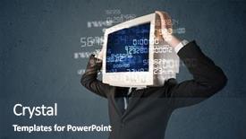  Presentation with human computer interaction mobile app - Presentation theme enhanced with computer data on a blue background and a  colored foreground