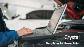  Presentation with car service - Amazing PPT layouts having computer diagnostics of the car backdrop and a dark gray colored foreground